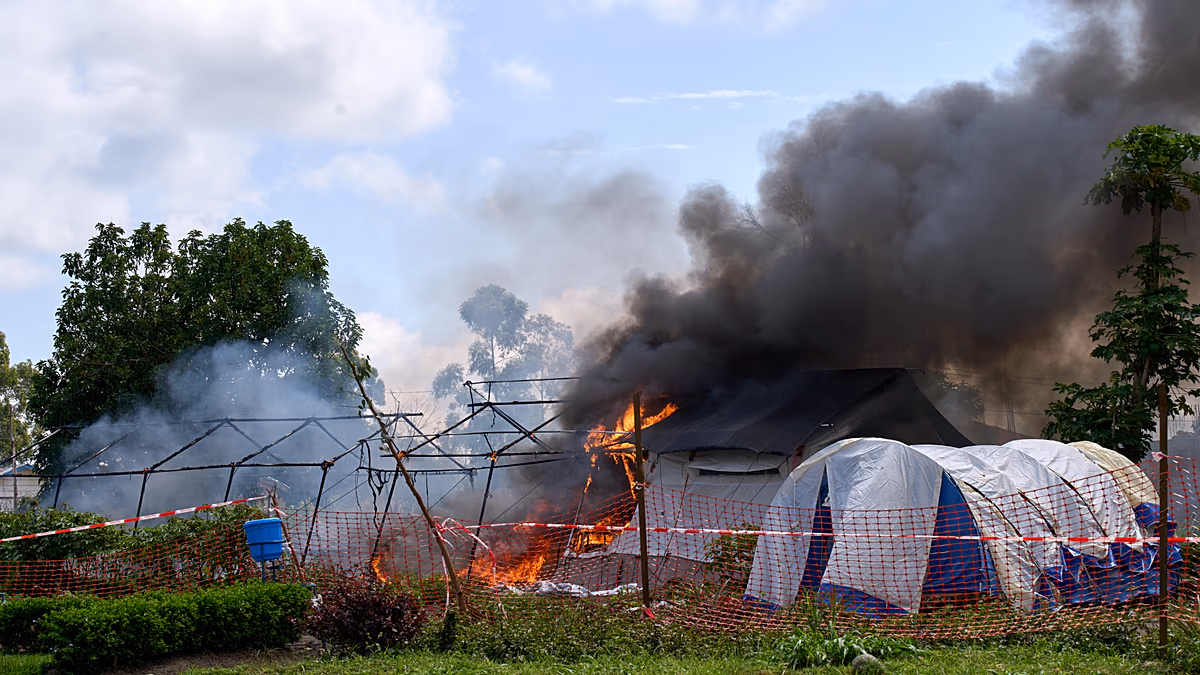 Furious crowd torches Ebola hospital tents in DR Congo
