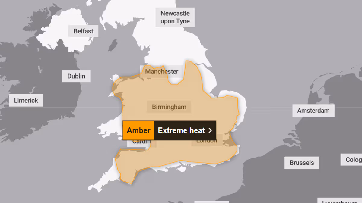 UK weather live: Met Office names 90 areas facing danger to life in 38C heatwave